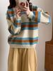 Candy color 2023 outono casual listrado suéter feminino suave estilo coreano solto emagrecimento suéter chique top fashion