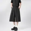 Pantalones Cortos de Seda Negra Hielo Frescos de Tres Cuartos para Hombre de Verano Finos Holgados de Gama Alta Plegados Rectos de Pierna Ancha Casuales