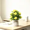 Nuevo Estilo Arreglo Floral de Rosas de Espuma de 10 Piezas con Lazo y Cuerda de Cáñamo, Maceta Artificial de Estilo Europeo para Mesa de Hogar y Restaurante