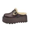 Pantuflas Suaves de Cuero para Mujer, Engrosadas, Nuevo Modelo para Otoño e Invierno 2026, Aumentadoras de Altura, Forradas de Felpa, sin Cordones, Puntera Cerrada, Media Pantufla