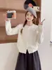 Top interior petite estilo francés, cárdigan suéter casual de color liso con lazo para mujer, nuevo cárdigan de punto para primavera y otoño