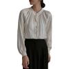 Camisa Blanca Arrugada de Ácido Acético con Cuello de Hebilla de Perla para Mujer Nueva Primavera 2023 Elegante Retro Holgada Manga de Linterna
