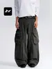 Com Calças Cargo Wide Leg Multibolsos Ricas Estilo Retro Americano para Homens e Mulheres, Calças Casuais Versáteis Dobradas Soltas Emagrecedoras