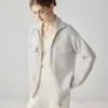 26 Nuevo Abrigo Cardigan de Punto Liso para Mujer Otoño/Invierno 35% Cachemir 65% Lana Cuello Semi Alto Bolsillo con Doble Cremallera