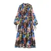 Vestido elegante de moda 2026 estilo europeu e americano transfronteiriço ins para mulheres atacado vestido de trabalho com pregas frontais e estampa tie-dye saia longa