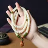 Jade blanco natural raíz de bodhi cuentas redondas grandes colgante de loto tallado accesorios para hombres y mujeres pareja pulsera de cuentas de Buda para llevar en la mano