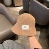 Sombrero de pescador de color liso de felpa de cordero estilo japonés para mujer, sombrero de cubo pequeño para otoño e invierno, para cabeza grande, que hace la cara pequeña, sombrero de cuenca cálido para protección de orejas