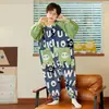 Pijama de una pieza para niños, Otoño e Invierno, Franela Engrosada Anti-Patada Cálido Coral Fleece, para Niños Medianos y Grandes, Ropa de Casa para Niñas