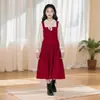 Vestido de Princesa Falso de Dos Piezas para Niña, Nuevo Estilo Primavera y Otoño, Vestido de Moda Estilo Coreano para Niñas Pequeñas, Vestido de Manga Larga de Otoño para Niños