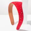 Diadema de Cuero PU de Color Sólido de Moda y Sencilla con Pedrería, Diadema Ancha de Tela, Accesorio para el Cabello de Corona Estilo Ins para Mujer