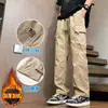 Pantalones Cargo Rectos Retro Estilo Americano con Forro Polar para Hombre, Pantalones Softshell Suaves de Moda Transfronterizos para Otoño e Invierno en Exteriores