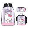Nueva mochila escolar transfronteriza de Hello Kitty 2024 para estudiantes, mochila escolar de tres piezas con diseño de Hello Kitty, bolsa para el almuerzo y estuche para lápices.