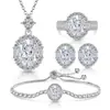 Transmisión en Vivo Venta Caliente Piedra Preciosa de Color Corte Flor de Hielo Huevo de Paloma Conjunto Anillo de Diamante de Alto Carbono Destellante Pendientes Collar Pulsera Colgante para Mujer