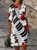 2026 Nuevo Vestido de Verano para Mujer con Estilo de Pintura al Óleo Transfronteriza, Cuello en V, Impresión 3D, Holgado, de Manga Corta, para Vacaciones en la Playa junto al Mar