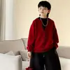 Conjunto Nuevo Estiloso para Niños Primavera y Otoño Suéter de Punto Rojo Falso de Dos Piezas Cuello en V Nueva Moda Estilo Coreano
