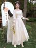 (Liberação) Vestido de Madrinha Cor Champagne, Vestido Curto de Nicho para Grupo de Irmãs no Casamento, Vestido de Madrinha de Manga Comprida