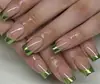 Conjunto Europeu e Americano Transfronteiriço de 24 Peças para Nail Art, Simples e Estiloso, Design Francês Verde Fresco, Unhas Postiças Retangulares de Comprimento Médio Venda por Atacado