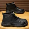 Botas de Cano Alto Sapatos Masculinos Outono Nova Construção Proteção do Trabalhador Sapatos de Couro Antiderrapante Resistente ao Desgaste Sapatos de Trabalho Botas Curtas Casuais