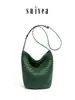 Bolso Cubo Tejido a Mano de Cuero Aceitado y Encerado de Curtición Vegetal Gran Capacidad Diseño Simple Estilo Bosque Bolso de Hombro Cruzado Tote