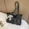 Bolso de Hombro de Lona Casual Nuevo de Verano 2026 con Lunares y Pliegues para Mujer, Bolso de Hombro Único para Estudiantes, Bolso para Viajes Diarios y Escuela, Bolso de Mujer al por Mayor