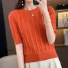 Nueva ropa de mujer de verano, top de punto acanalado de algodón puro con cuello redondo estilo coreano, camiseta elegante y versátil