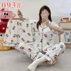 Pijama lindo de cachorro de manga larga para mujer, primavera, otoño, verano, algodón nube de manga corta, pantalón largo, conjunto de tres piezas, ropa de casa de dibujos animados