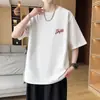 Conjunto Suelto de Moda de Verano para Niños Camiseta de Manga Corta Pesada Color Vino Tinto Atuendo de Una Pieza Punk Cool High Street para Adolescentes