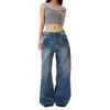 Jeans Lavados Retro Americanos con Remaches Rayo para Hombres y Mujeres Pantalones Largos Casuales Rectos Sueltos Retro Desgastados Street