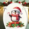 Decoración de Funda para Asiento de Inodoro de Pingüino Navideño de Dibujos Animados, Funda para Asiento de Inodoro de Baño, Pegatina Decorativa para Ambiente Festivo