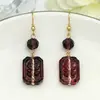 Brincos Quadrados de Vidro com Rosa Estilo Nacional Chinês Novo com Design de Relevo Vintage, Brincos Elegantes e Versáteis