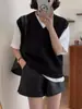 Suéter de Punto sin Mangas Holgado Cuello en V Estilo Coreano 26 Nuevo de Primavera Lana Sintética Pulóver Chaleco para Superponer Ropa Exterior para Mujer