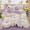 Conjunto de cama de algodão matelassê de quatro peças com capa de edredom estampada e lençol com elástico, estilo coreano, adequado para dormitórios estudantis, conjunto de cama de três peças