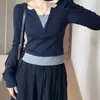 Camiseta de Hombro de Manga Larga Falsa de Dos Piezas para Mujer Otoño Nuevo Ajuste Delgado Estilo Coreano Diseño con Sentido Camiseta Base Top Interior Ins Tendencia