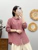 Camisa listrada japonesa feminina primavera retrô camisa solta casaco base casual manga longa top fio de algodão atacado
