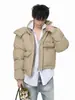 Mtlclothes Roupa Masculina Estilo Coreano Cor Sólida Couro PU Gola Alta Acolchoada Curta com Capuz Jaqueta Puffer Casual.