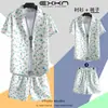 Camisa de Praia Masculina Ins Verão Solta Manga Curta Conjunto de Shorts Tendência e Bonito Roupa Floral de Praia para Casal