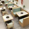 Mesa para Fondue de Madera Maciza, Pizarra y Mármol con Inducción, Juego de Mesa y Sillas para Fondue Comercial sin Humo