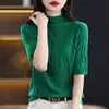 Manga Tres Cuartos 2025 Base Corto Otoño e Invierno Árbol Patrón Hoyo Manga Media Elegante Nuevo Mujer Ajustado Tejido Superior Transfronterizo