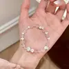Pulsera de Plata de Ley S925 con Cuentas de Ojo de Gato Cepillado Pulsera de Cristal Natural de Polvo de Caballo Pulsera Sencilla de Nicho Flor de Durazno para Mujer