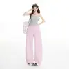 Pantalones Anchos de Cintura Alta Estilo Retro Americano Yc& con Cordón Elástico en la Cintura, Pantalones Curvos Fluidos, Pantalones Casuales para Mujer, Primavera y Verano