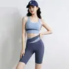 Conjunto de yoga bicolor de cintura cruzada para mujer, conjunto de dos piezas de top deportivo y shorts de cintura alta, ropa de fitness Pilates adelgazante