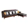 Sofá de Cuero Retro Estilo Americano, Muebles para Apartamento Pequeño Estilo Europeo, Sofá Esquinero en L para Sala de Estar, Juego de Sofás de Madera Maciza Estilo Chino Nuevo