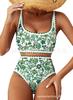 Traje de bikini cruzado europeo y americano para mujer 2025 Estampado de flores Costura de bloqueo Traje de baño de 2 piezas Cintura alta Cuello redondo bajo Nadar