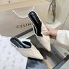 Zapatillas de Medio Uso de Nicho para Mujer Verano Ropa Exterior 2025 Primavera Nuevo Estilo Planos Tacón Bajo Redes Sociales Rojas Sandalias Punta Fina Mula