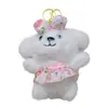 Saia Floral de Desenho Animado Brinquedo de Pelúcia Cachorrinho Pingente de Chaveiro Boneca Cachorrinho Fofa com Laço Pingente de Bolsa