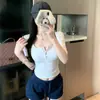 Jiangban Rina Garota Quente Henry Camiseta de Manga Curta com Gola U e Ombro Normal para Mulheres, Top Rosa Slim Fit de Verão 26126