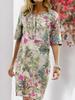 Transfronterizo 2022 Vestido vintage de media manga con cuello dividido y estampado floral de Wish