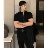 Camisa Henley de Punto para Hombre de Manga Corta Estilo Old Money, Estilo de Negocios Maduro, Tipo Duro Seda de Hielo Verano Venta al por Mayor de Fábrica Dropshipping Transfronterizo