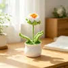 Flores de crochê de girassol, planta em vaso pequena, buquê de rosas de tricô feito à mão, flores artificiais, presente para o Dia dos Professores, decoração de mesa