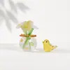 Flores pequenas artificiais feitas de vidro, lírios-calla, rosas, íris, peônias e pássaros, conjunto de ornamentos de flores eternas, presentes estrangeiros transfronteiriços